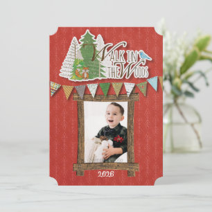 Carte de vacances Cozy Woodland ornée rouge
