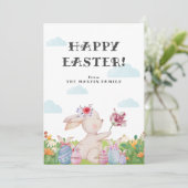 Carte de vacances Cute Cloudy Bleu Pâques Bunny (Debout devant)