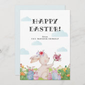 Carte de vacances Cute Cloudy Bleu Pâques Bunny (Devant / Derrière)