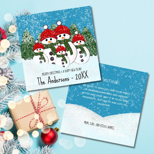Carte de vacances Cute Snowman Family Five