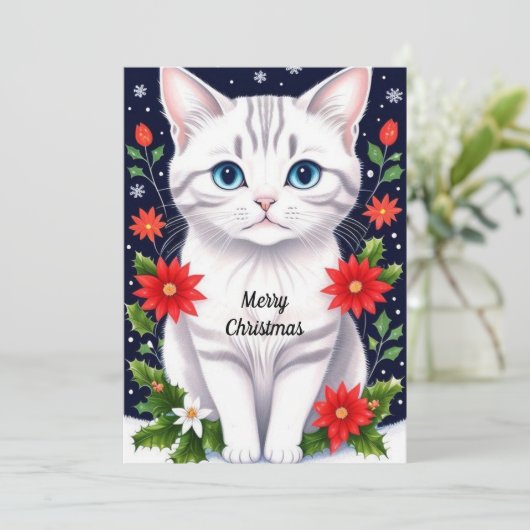 Carte de vacances Cute White Kitten Flat (Debout devant)