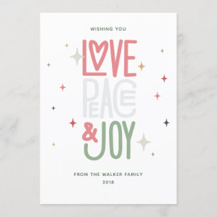 Carte de vacances d'amour, de paix et de joie