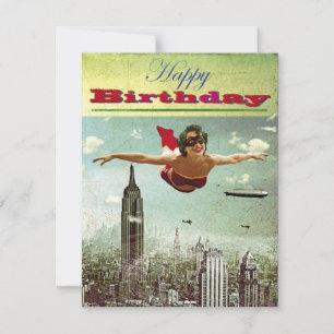 Carte de vacances d'anniversaire vintage Girl Flyi