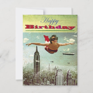 Carte de vacances d'anniversaire vintage Girl Flyi