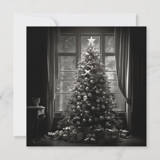 Carte de vacances d'arbre de Noël noir et blanc (Devant)