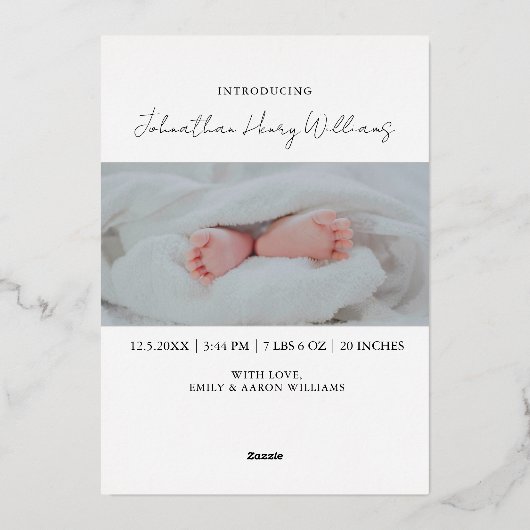 Carte de vacances de bébé en feuille d'or Annonce (Verso)