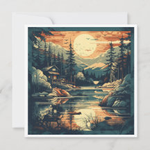 Carte de vacances de cabane de montagne scandinave