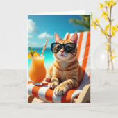 Carte de vacances de chat cool (Fleur jaune)