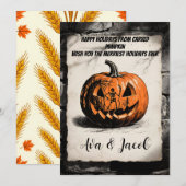 Carte de vacances de citrouille sculptée Thanksgiv (Devant / Derrière)