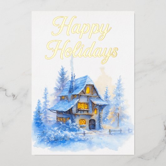 Carte de vacances de cottage d'hiver Scène enneigé (Recto)