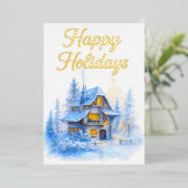 Carte de vacances de cottage d'hiver Scène enneigé (Debout devant)