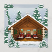 Carte de vacances de famille d'ours dans un chalet (Devant / Derrière)