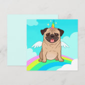 Carte de vacances de licorne pug (Devant / Derrière)
