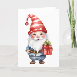 Carte de vacances de lutin joyeux avec cadeaux