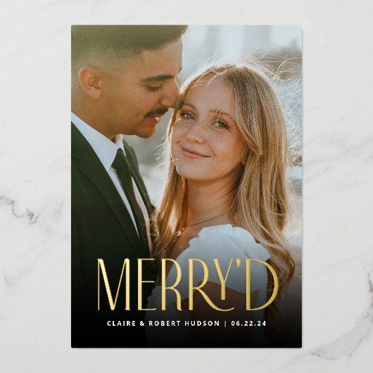 Carte de vacances de mariage à feuille d'or modern (Recto)