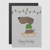 Carte de vacances de mignon chien sur traîneau (Devant / Derrière)