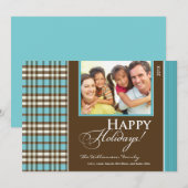 Carte de vacances de Noël à carreaux (aqua) (Devant / Derrière)