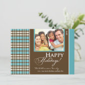 Carte de vacances de Noël à carreaux (aqua) (Debout devant)