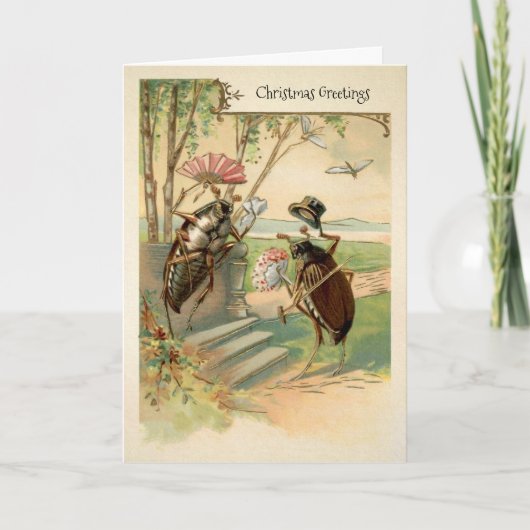Carte de vacances de Noël à insectes victoriens (Devant)