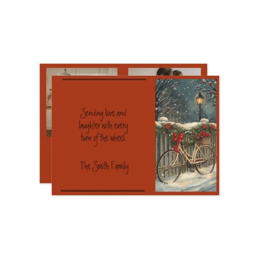 Carte de vacances de Noël à vélo (Devant/Arrière en situation)