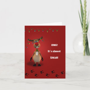 Carte de vacances de Noël amusante Rouge Reindeer 