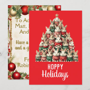 Carte de vacances de Noël Arbre de Lapin Hoppy