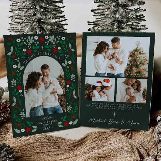 Carte de vacances de Noël avec arche florale pour 