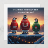 Carte de vacances de Noël avec des manchots en pul (Devant / Derrière)