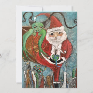 Carte de vacances de Noël avec Santa et Krampus mé