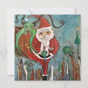 Carte de vacances de Noël avec Santa et Krampus Na