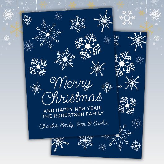 Carte de vacances de Noël Blue and White Snowflake