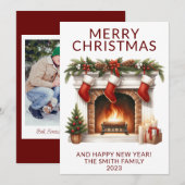 Carte de vacances de Noël cheminée rouge (Devant / Derrière)