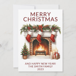 Carte de vacances de Noël cheminée rouge