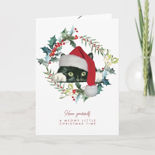 Carte de vacances de Noël Cute Cat Meowy (Devant)