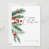 Carte de vacances de Noël de pin et de baies d'aqu (Devant)