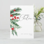 Carte de vacances de Noël de pin et de baies d'aqu (Debout devant)