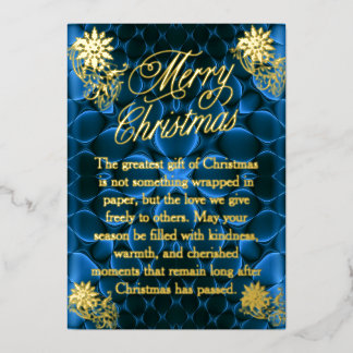Carte de vacances de Noël en feuille dorée bleue d