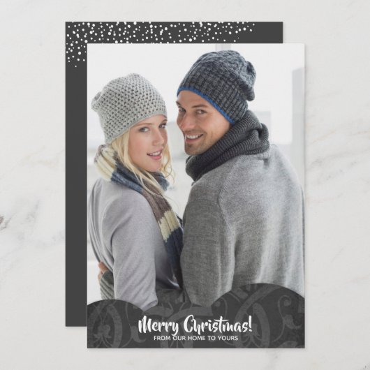 Carte de vacances de Noël en fibre de lin noir (Devant / Derrière)