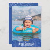 Carte de vacances de Noël en lin bleu (Devant / Derrière)