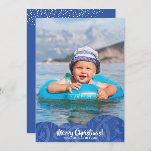 Carte de vacances de Noël en lin bleu (Devant / Derrière)