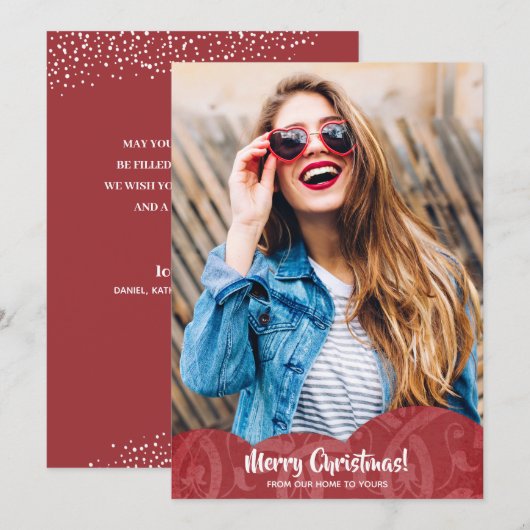 Carte de vacances de Noël en lin rouge Filigen (Devant / Derrière)