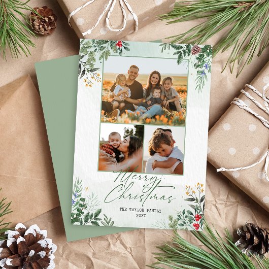 Carte de vacances de Noël festive botanique floral