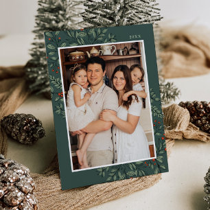 Carte de vacances de Noël Floral Frame Photo