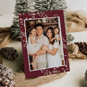 Carte de vacances de Noël Floral Frame Photo