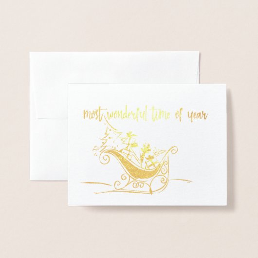 Carte de vacances de NOËL Gold (Devant avec enveloppe)