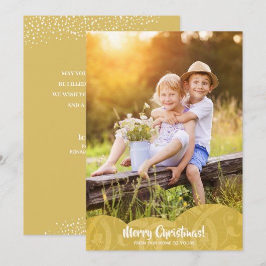 Carte de vacances de Noël Gold Linen Filigree (Devant / Derrière)