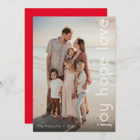 Carte de vacances de Noël Joy Hope Love Modern (Devant / Derrière)