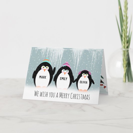 Carte de vacances de Noël Penguin Famille (Devant)