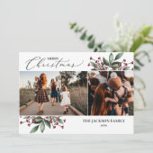 Carte de vacances de Noël Photo de verdure rouge J (Debout devant)