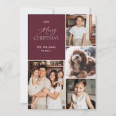 Carte de vacances de Noël photo moderne Maroon (Devant)